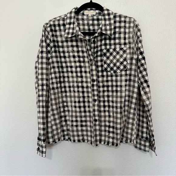 Gilded intent button up Washed Flannel shirt raw hem plaid women’s size s small - Picture 2 of 4